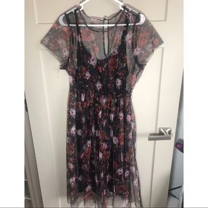 Tulle Torrid black with red & pink flowers.